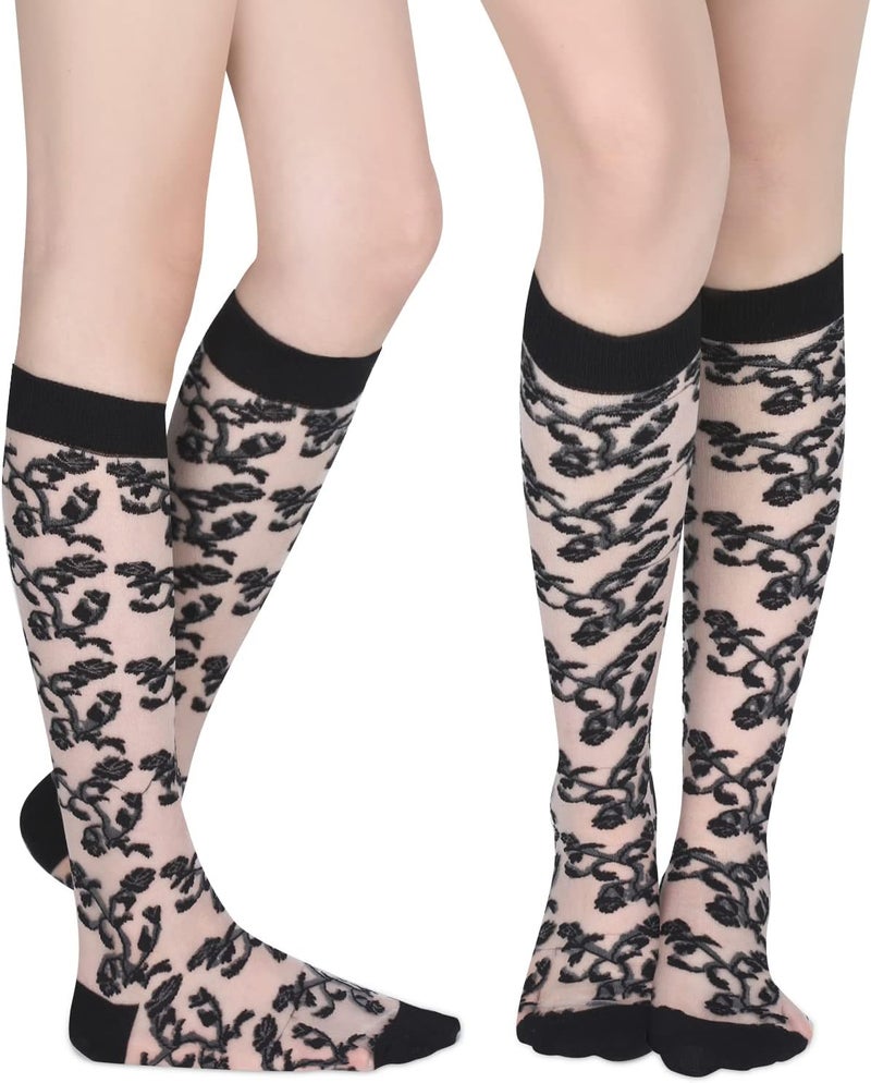 Benefeet Sox Womens Lace Knee High Socks Girls Sheer Mesh Knee High Stockings Cute Fishnet Lolita Calf Sock - Image 3